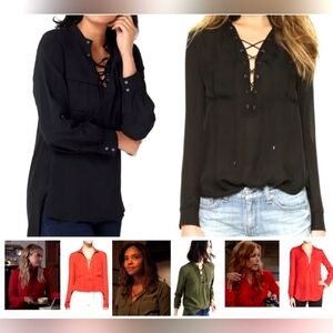 Haute Hippie Tribe Top w/ Tie Lace Up V Neck Tunic Celeb Fav Hi Low Hem Gypsy